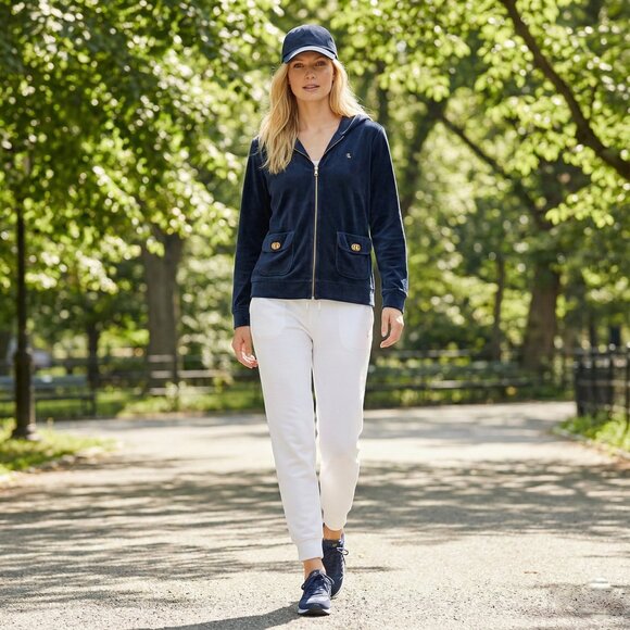 Lauren Ralph Lauren Navy Velvet Luxury Hoodie - Picture 2 of 11